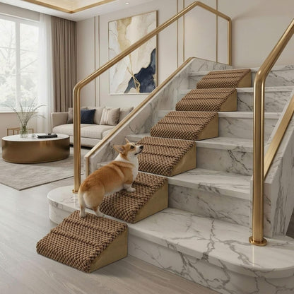 Dog Ramp for Stairs - Dog Steps-Anti-Slip Foam Stair Wedges for Small & Senior Dogs,Gentle Slope Pet Steps with Washable Corduroy Cover, Self-Sticky Pads for Safe Climbing (Gray,2-Pack)