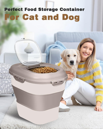 ANVS Dog Food Storage Container-Up to 30Lbs Collapsible Dog Food Container with Airtight Lids, Scoop and 2.5L Small Pet Food Storage Container Dry Food For Dog, Cat and Other Pet Food (Green)
