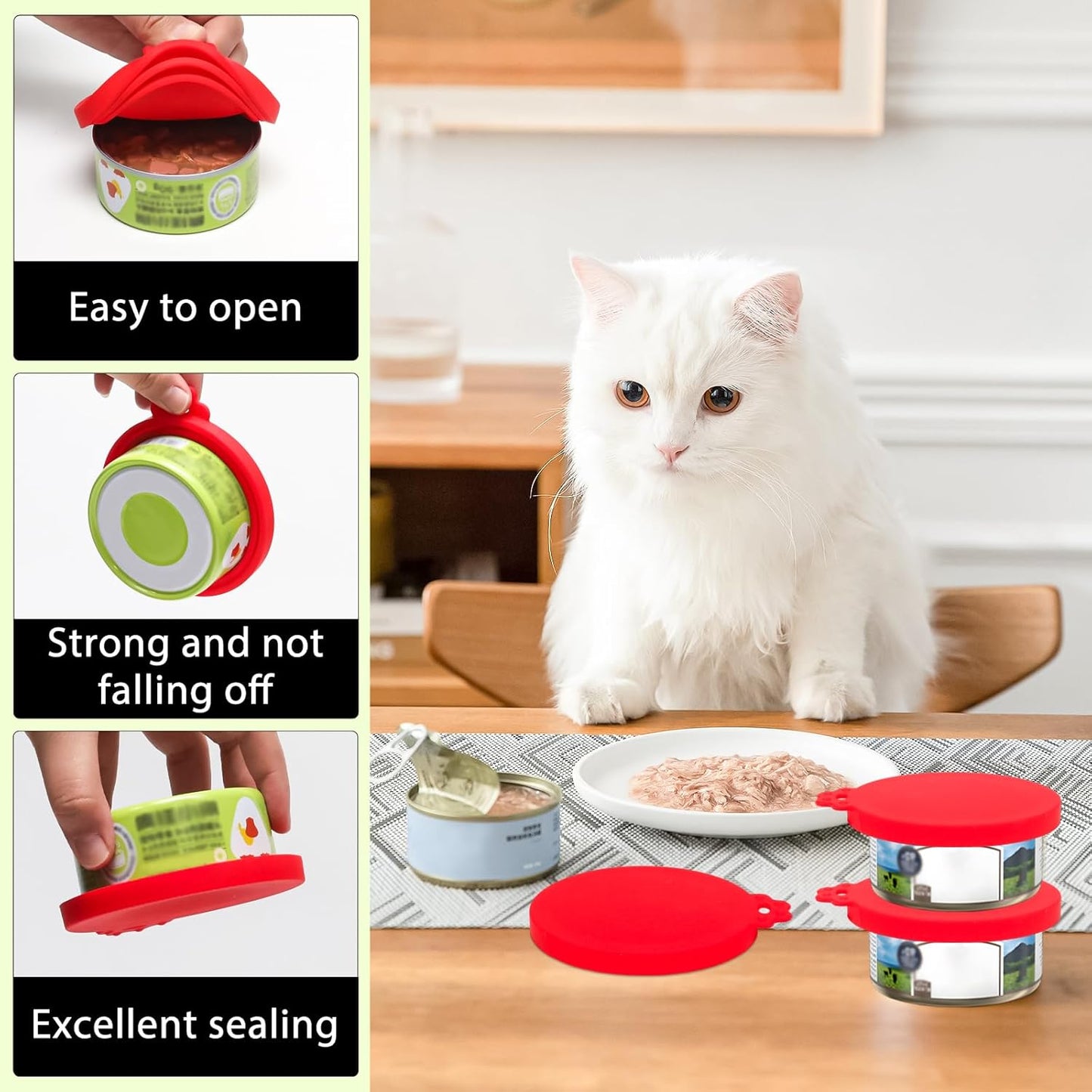 PINE & LINEN 4 Pcs 2.5inch Durable Pet Can Lids, Silicone Small Pet Can Covers Waterproof Cat Food Cans Lids for 3 oz Cat Food Cans（Yellow+Red+Pink+Blue）