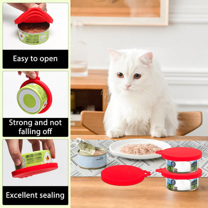PINE & LINEN 4 Pcs 2.5inch Durable Pet Can Lids, Silicone Small Pet Can Covers Waterproof Cat Food Cans Lids for 3 oz Cat Food Cans（Yellow+Red+Pink+Blue）