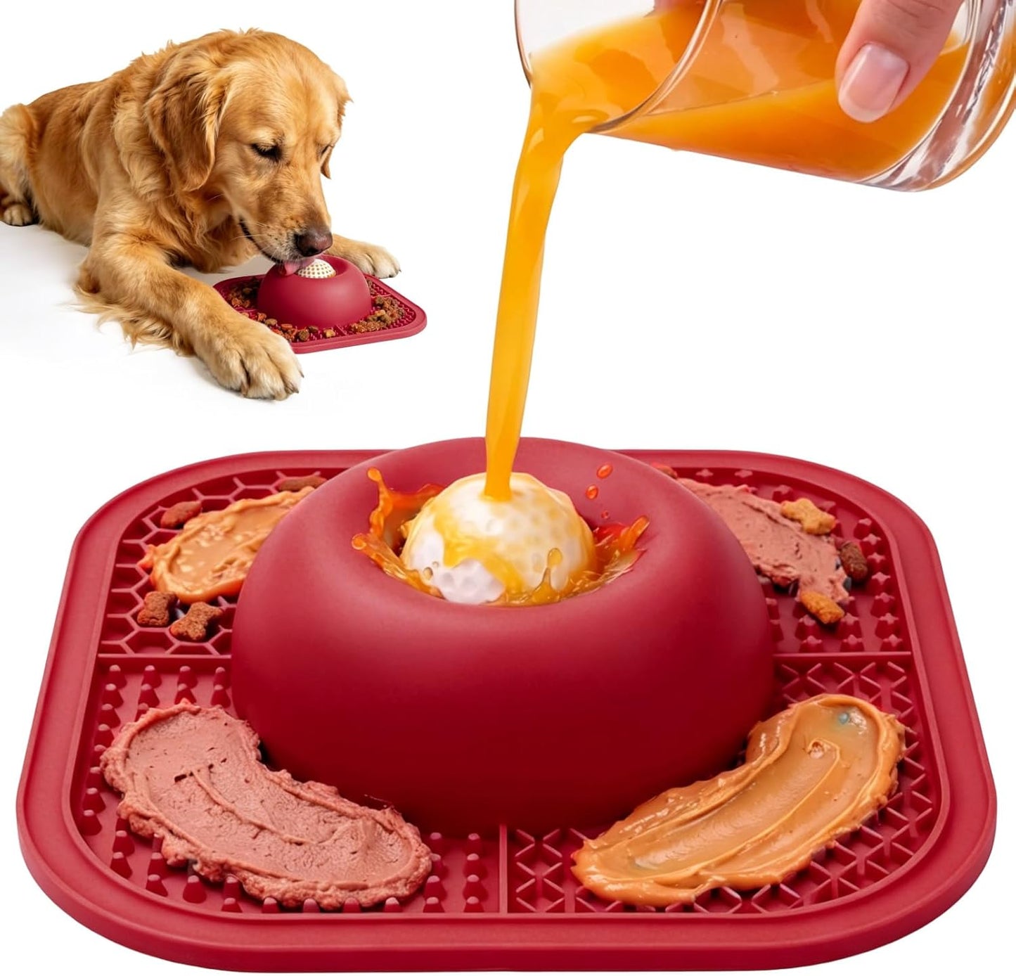 Slow Feeder Dog Bowls & Lick Mat for Liquid and Thick Treat, Anti-Slip Dog Lick Bowl with Interactive Rolling Ball, 5/6 Cup Pup Licking Toy for Large Medium Small Dogs and Cats Blue