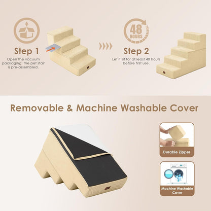 EHEYCIGA Dog Stairs for High Bed 22.5" H, 5-Step Dog Steps for Bed, Pet Steps for Small Dogs and Cats, Non-Slip Balanced Pet Ramp Indoor, Grey