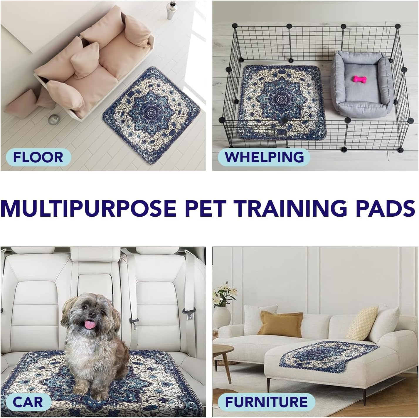 PUPIBOO Washable Pee Pads for Dogs and Cats - Super Absorbent Reusable Puppy Training Pads - 100% Waterproof, Leak-Proof & Non-Slip Whelping Pads for Pet Housebreaking