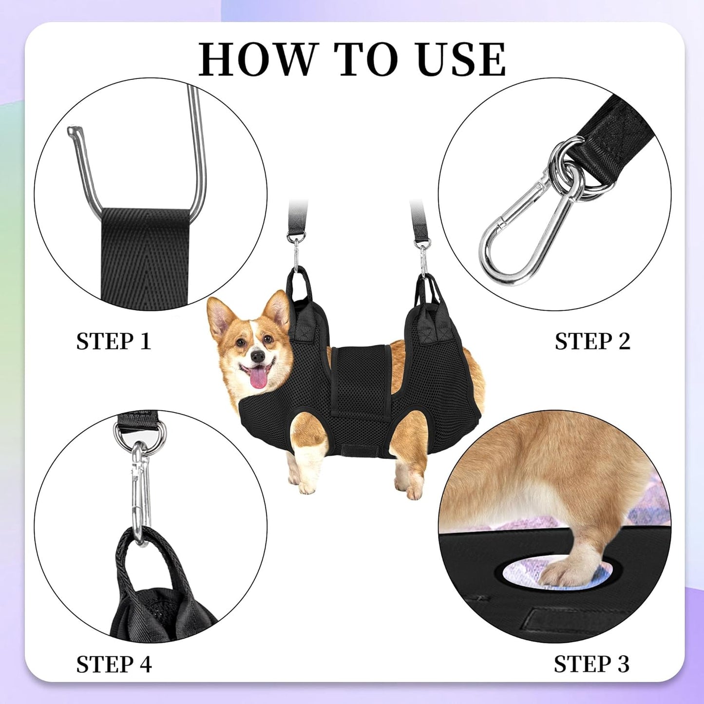 PatiencET Cat Grooming Hammock Pet Hammock Cat Nail Clipper Hammock for Nail Trimming Dog Sling for Nail Clipping Dog Hanging Harness (Black XS)