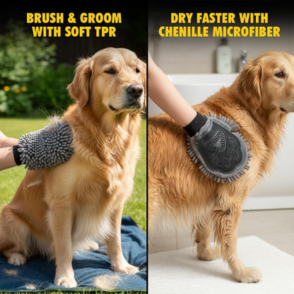 Muddy Mat® Dog Washing Gloves – Dual-Sided Pet Grooming Mitt with TPR Brush & Chenille Microfiber – Dog Wash Mitt for Bathing, Drying & Dirt Removal – Pet Bath Gloves for All Coat Types