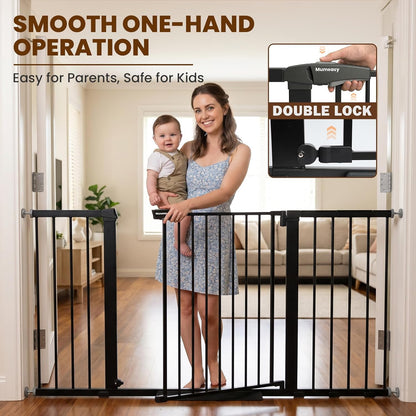 Mumeasy Baby Gate Extra Wide, 29.7-51'' Pressure Mounted Dog Gate with Walk Thru Door, Auto Close Pet Gate for House, Stairs, Doorways,Black