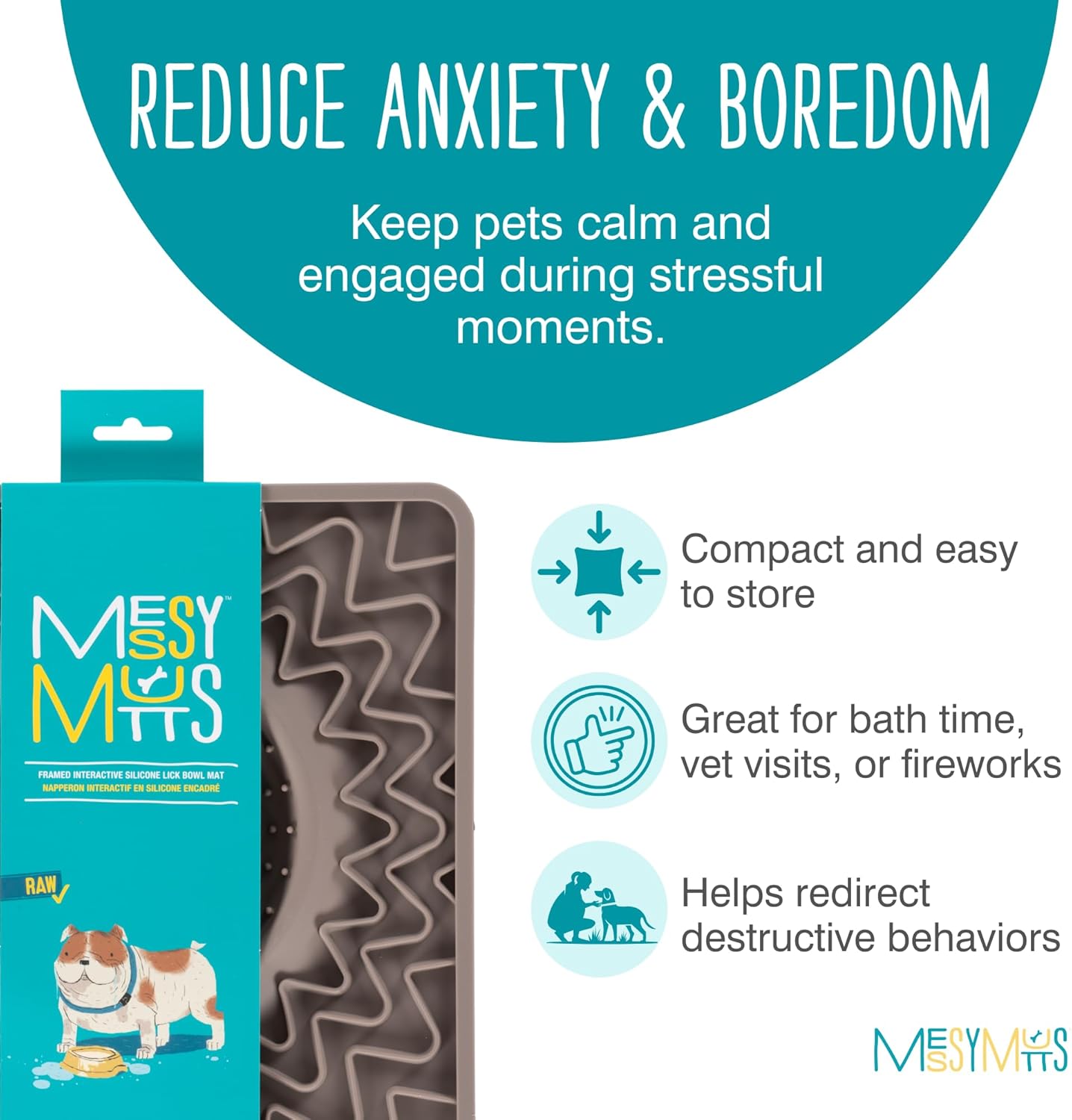 Messy Mutts Silicone Therapeutic Licking Bowl Mat | 10" x 10" | Slow Feeder Mat for Boredom & Anxiety | Lick Pad for Dogs & Cats (Blue)