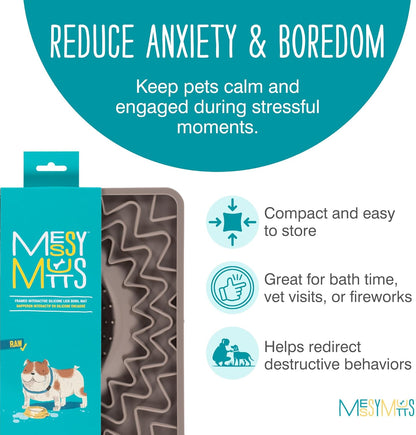 Messy Mutts Silicone Therapeutic Licking Bowl Mat | 10" x 10" | Slow Feeder Mat for Boredom & Anxiety | Lick Pad for Dogs & Cats (Blue)