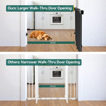 Babelio Baby Gate for Stairs, Kitchen & Doorways, 26-43" W 28" H No Bottom Bar| Easy Installation| One-Handed Operation| Auto-Close| Hardware Mount (Drill Needed) Safety Dog/Pet Gate Indoor (White)