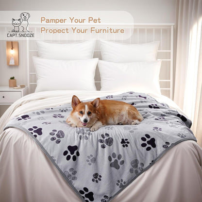 Waterproof Dog Blankets Pet Blanket 50"x60", Soft Fluffy Sofa Car Bed Protector, Reversible Sherpa Fleece Dog Blanket for Large Dogs (Dark Grey-Paws)