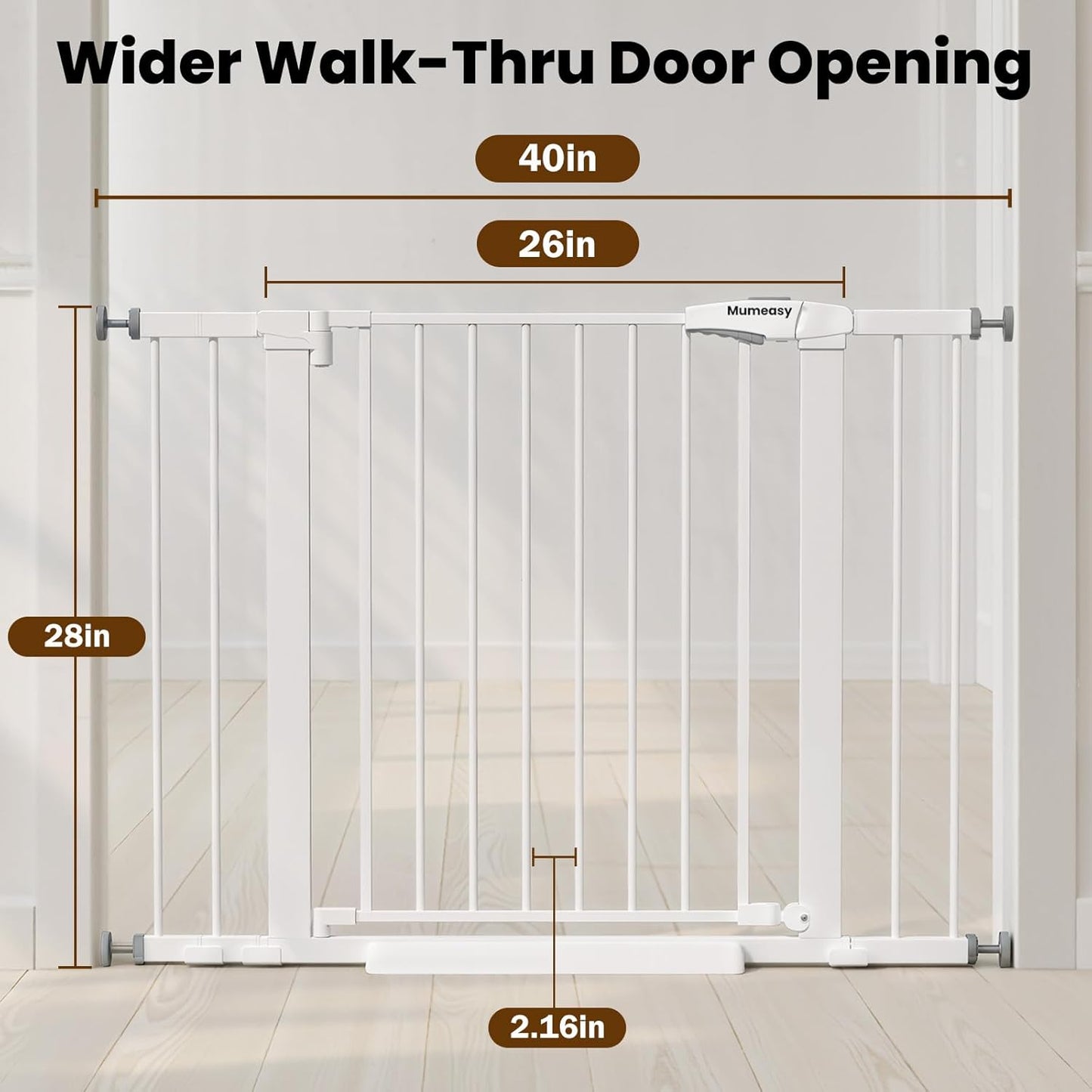 Baby Gate for Stairs, 29.7-40.6" Auto Close Dog Gate Indoor for Doorways, Dual-Lock Design, Adjustable Pet Gate No Drilling with Walk Thru Door for Hallways, Stroller Friendly, Black