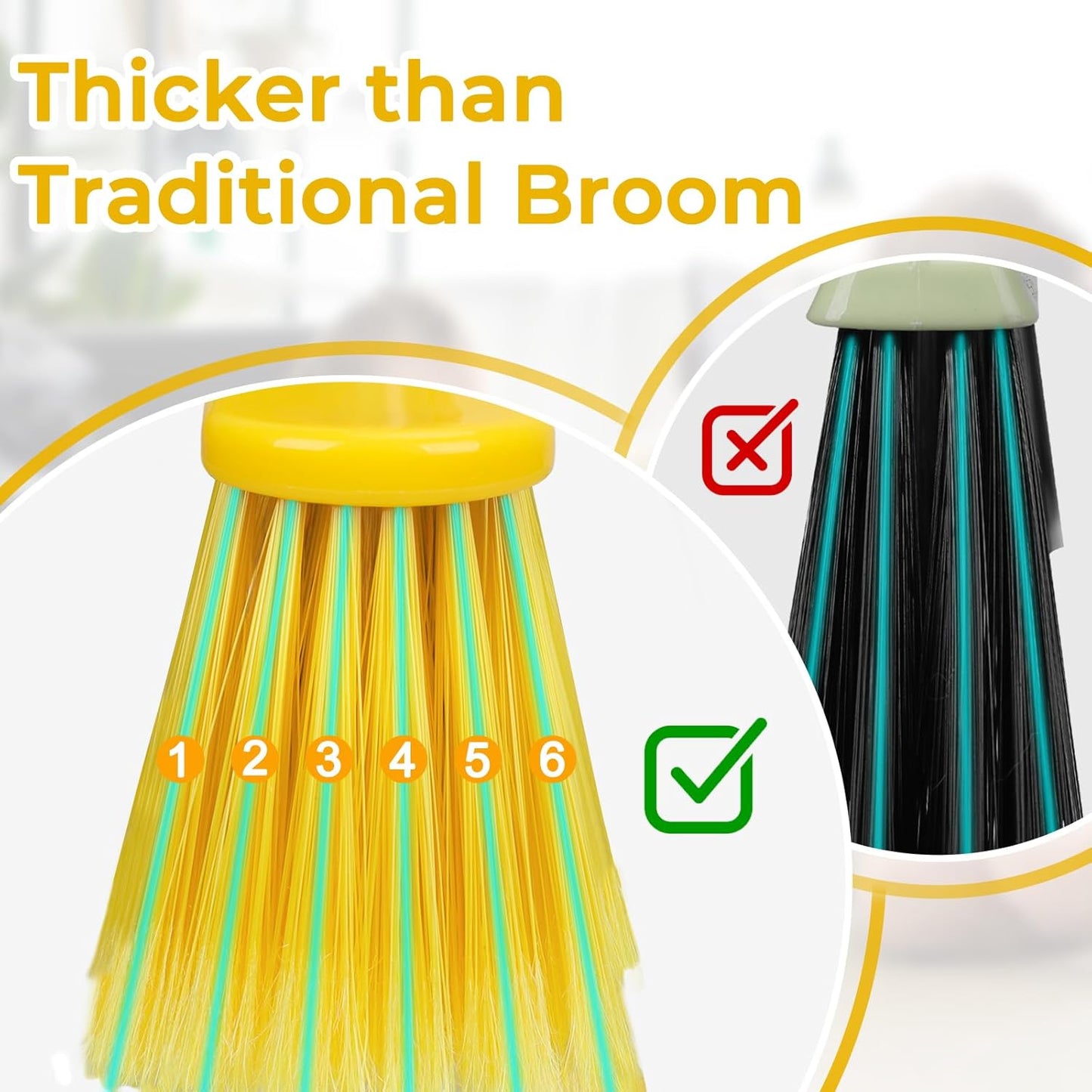 Broom for Hardwood Floors Indoor Sweeping Brooms with Soft Bristles and 55” Long Handle for Tile Laminate Deck Hard Floor Cleaning-Yellow