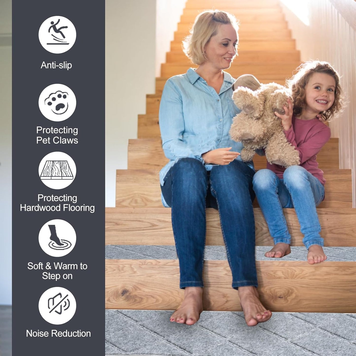 Stair Treads for Wooden Steps, 8" x 30" Non Slip Stair Runner, Peel and Stick Carpet Stair Treads with Reusable Adhesive, Indoor Stair Rugs Covers Mats Pads for Kids Elders Dogs, Brown 15Pcs
