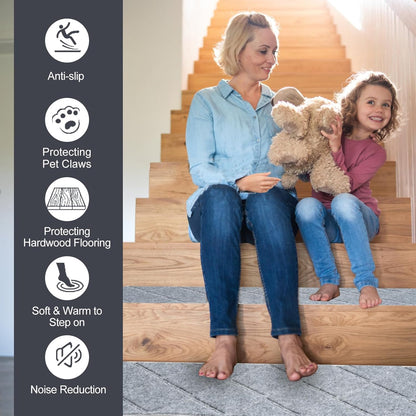 Stair Treads for Wooden Steps, 8" x 30" Non Slip Stair Runner, Peel and Stick Carpet Stair Treads with Reusable Adhesive, Indoor Stair Rugs Covers Mats Pads for Kids Elders Dogs, Brown 15Pcs