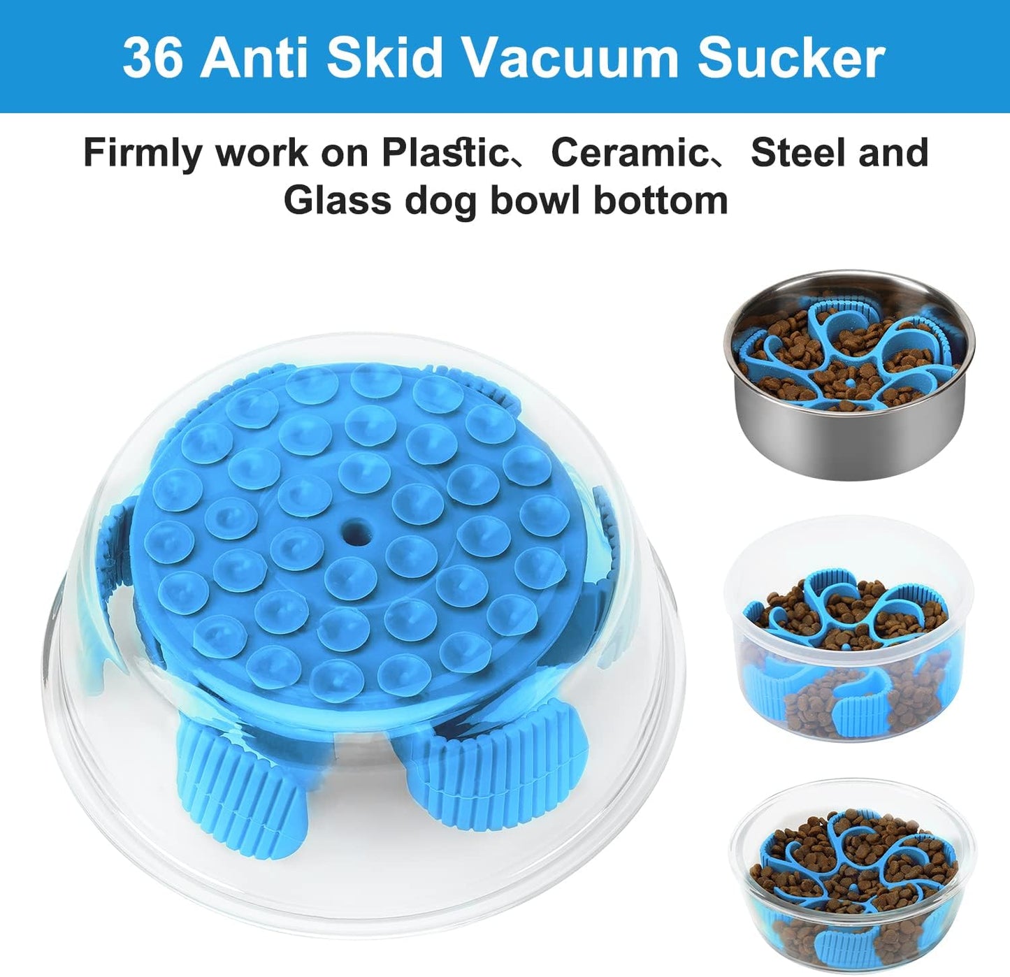 Anipaw Dog Slow Feeder Bowls Silicone Spiral Pet Food Feeder Insert to Slow Down Eating for Large Medium Small Breed Dogs Perfect with Stainless Steel Glass Ceramic Pet Bowls (Grey)