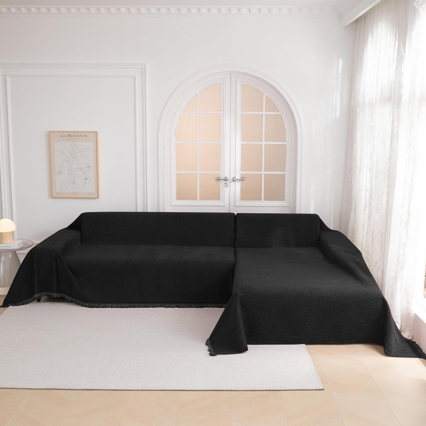 MYSKY HOME Couch Cover for Dogs, Washable Couch Covers, Non Slip Sofa Cover, Couch Cover 2 Cushion Sofa Dogs Furniture Protector with Tassels, Chenille Sofa Slipcover for Pets, 71"x118", Dark Grey