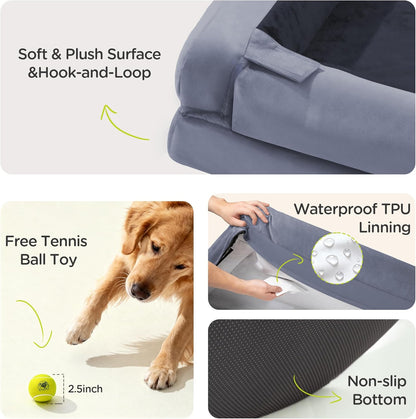 Extra Large Dog Bed, Orthopedic XL Washable Memory Foam Bed for Big Dogs Waterproof Pet Couch Sofa Bolster with Removable Cover, Non-Slip Bottom, Tennis Ball Toy, 42x30