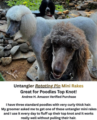 Undercoat Mini-Rakes for Effective Dematting and Grooming Dogs and Cats has V-Shape Head and Double Row, Stainless-Steel Rotating Teeth (Extra-Long Tooth Mini Rake)
