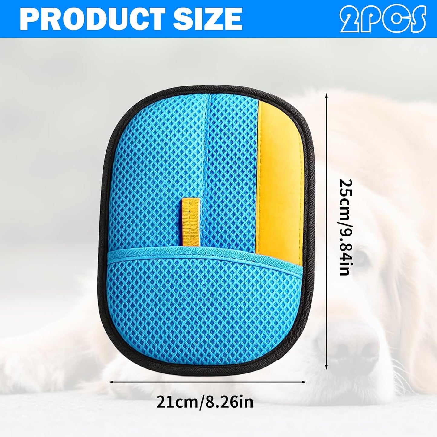 2 Pcs Pet Hair Removal Glove for Dogs & Cats,Reusable Strong Grooming Gloves,Hair Remover for Couch,Furniture, Carpet,Car Seats & Clothing (Blue)