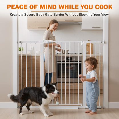 Mumeasy Baby Gate Extra Wide, 29.7-51'' Pressure Mounted Dog Gate with Walk Thru Door, Auto Close Pet Gate for House, Stairs, Doorways,Black