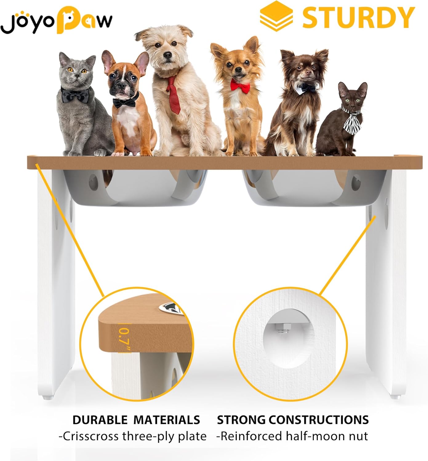 Elevated Dog Bowls, Bamboo Raised Dog Bowl for Medium Dogs, with 2 Stainless Steel Bowls (7'' Tall-40 oz Bowl)