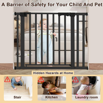 30"-62.5" Extra Wide Baby Gate for Doorways/Hallways,Pressure-Mounted Dog Gate Indoor for Stairs, Auto Close Pet Door for Child/pet Proof Safety, No Need Drilling, White