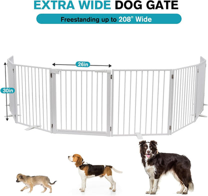 Snagle Paw Extra Wide Dog Gate,Free Standing Dog Fence with Door, Up to 104 Inch Wide Pet Gate with Support Feet for Stairs, Hallways, Doorways, Yard (Black, 4 Panels)