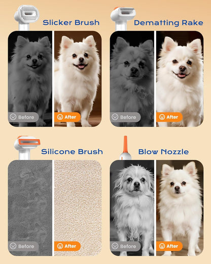 Vacuum Dog Brush for Shedding, 4-in-1 Self-Cleaning Slicker & Undercoat Rake, Deshedding Grooming Tool, Anti-Static, Massage & Combing All In One! (White)