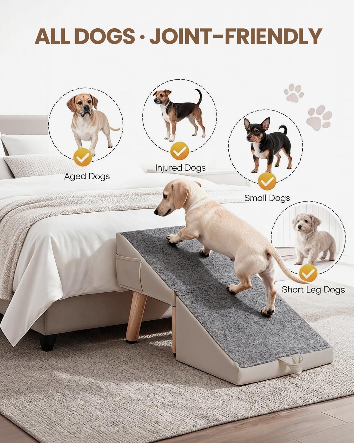Dog Ramp for Couch & Bed, 2-in-1 Dog Stairs for Small and Medium Dogs & Cats, 16'' Indoor Pet Ramp with 23°Gentle Slope, Non-Slip Felt, Joint Protection for Senior & Injured Pets, Sturdy Ottoman-Style