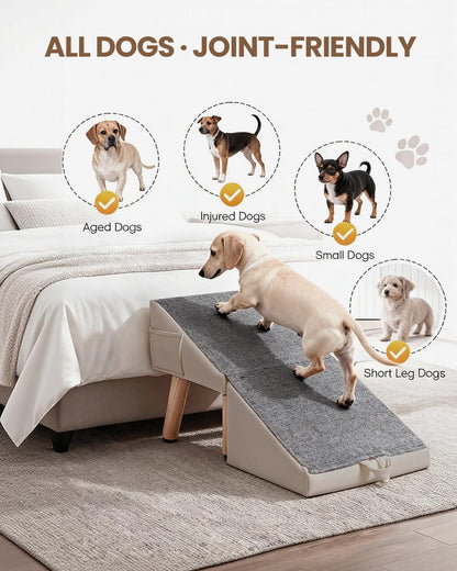 Dog Ramp for Couch & Bed, 2-in-1 Dog Stairs for Small and Medium Dogs & Cats, 16'' Indoor Pet Ramp with 23°Gentle Slope, Non-Slip Felt, Joint Protection for Senior & Injured Pets, Sturdy Ottoman-Style