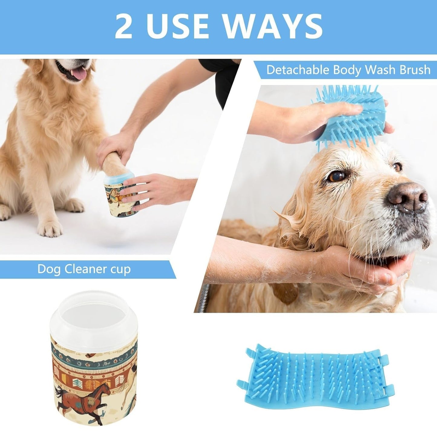 Dog Paw Cleaner Cups for Dogs Pet Foot Washer Paw Scrubber for Medium Small Dogs Cats Cleaning Cup Cute Yellow Fiesta Guitars Cacti and Ethnic Birds