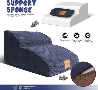 Topmart High Density Extended Foam Dog Ramp&Steps 2 Tiers,11.8" High,Non-Slip Dog Stairs,Soft Foam Pet Ladder with Removable Cover,Best for Injured,Older Cats,Pets with Joint Pain