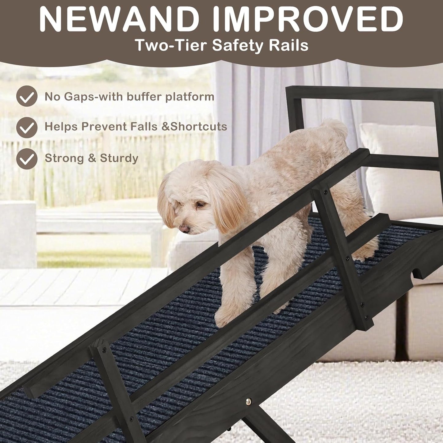Dog Ramp for Beds, Cars, Couches, Dog Steps Anti-Slip Surface, Dogs Ramps for Old Small Pet,High Traction with Platform, 7 Adjustable Heights 16" to 27" Up, Portable Stairs Design for Dogs, 45.3" Long