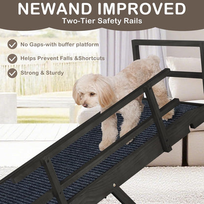 Dog Ramp for Beds, Cars, Couches, Dog Steps Anti-Slip Surface, Dogs Ramps for Old Small Pet,High Traction with Platform, 7 Adjustable Heights 16" to 27" Up, Portable Stairs Design for Dogs, 45.3" Long