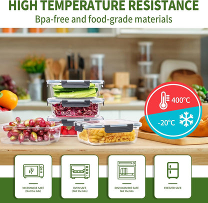 Skroam 10 Pack Glass Meal Prep Containers, 22 OZ Glass Airtight Food Storage Containers with Lids, Pantry Kitchen Storage Containers for Lunch, Food Storage, Meal Prep, Lunch Bento Boxes