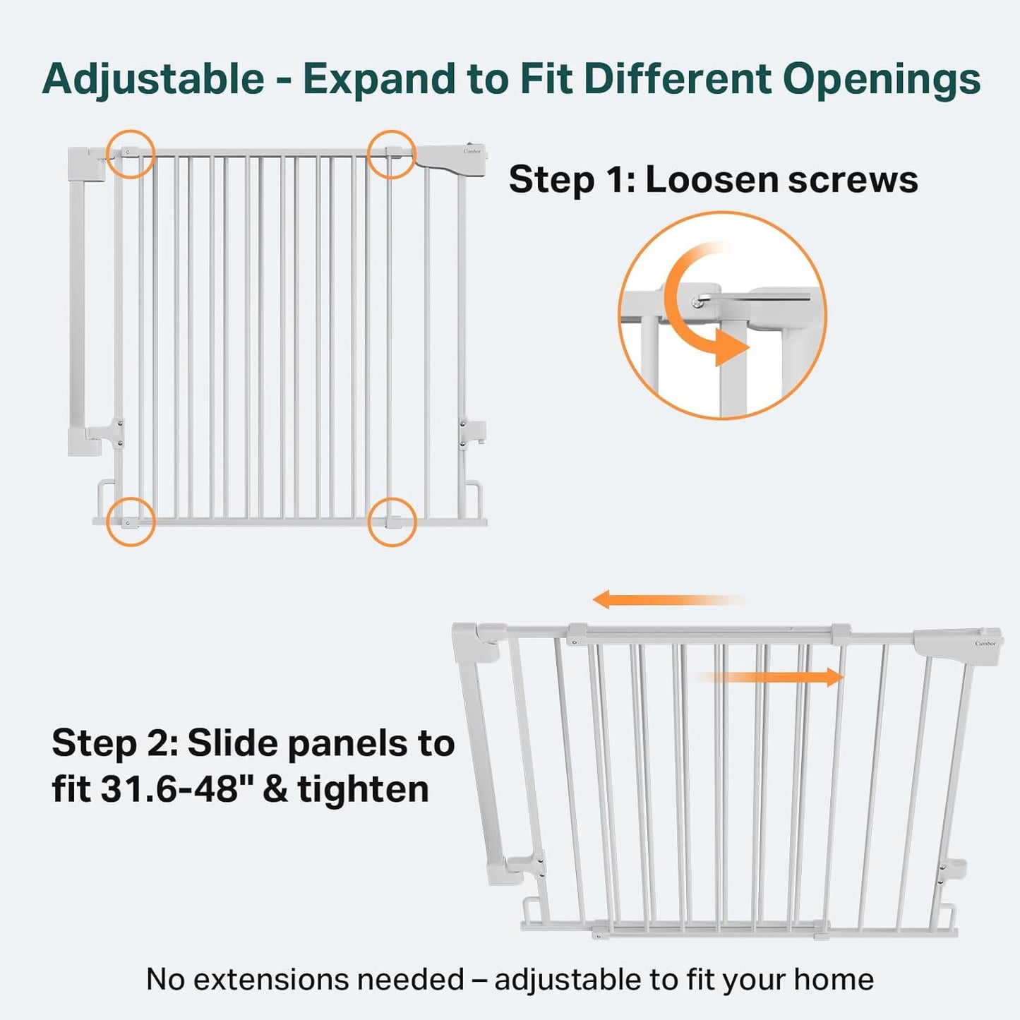 Cumbor 29.2–43" Baby Gate for Stairs, Hardware Mounted (Drill Required), Expandable No Bottom Bar Dog Gate, Auto Close Extra Wide Walk Thru, Pet & Toddler Proof Gate, Top & Bottom of Stairways(Black)