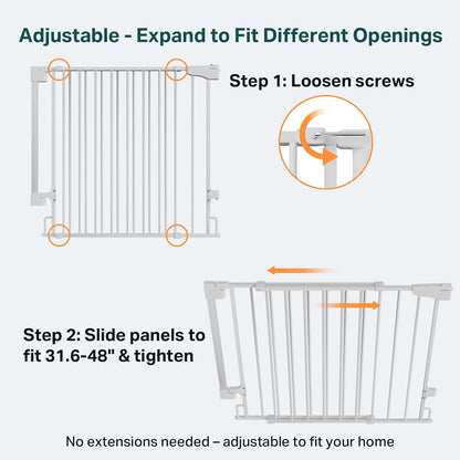 Cumbor 29.2–43" Baby Gate for Stairs, Hardware Mounted (Drill Required), Expandable No Bottom Bar Dog Gate, Auto Close Extra Wide Walk Thru, Pet & Toddler Proof Gate, Top & Bottom of Stairways(Black)