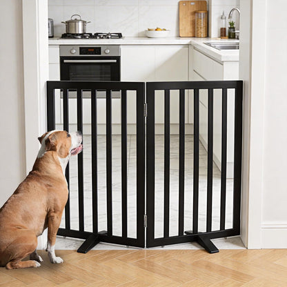 ZJSF Freestanding Indoor Dog Gate for House Foldable Wood Puppy Gate for Doorways Pet Gate for Stairs Extra Wide Pet Fence, Brown, 24" Height 3 Panels