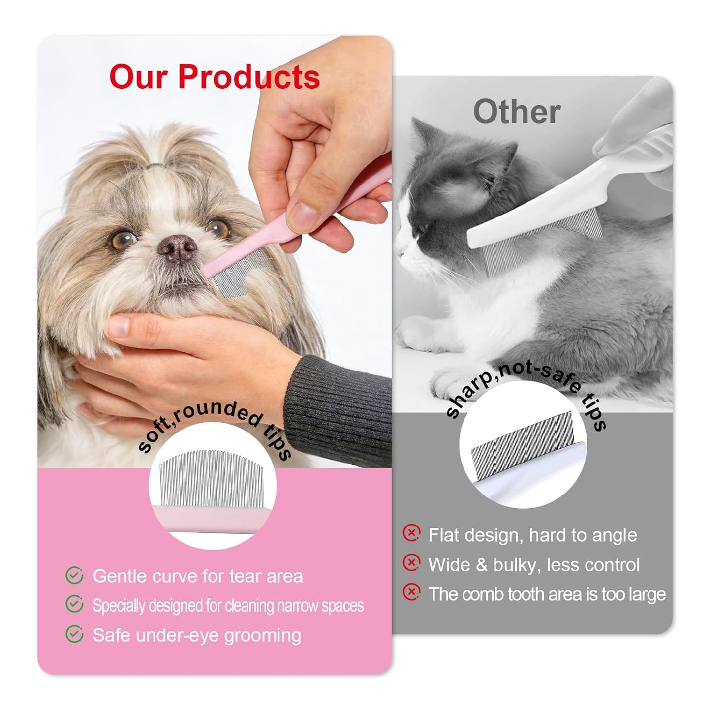 Pet Eye Comb for Small Dogs Cats Hamsters, Tear Stain Remover Grooming Brush, Gentle Face Paw Coat Cleaning, Handheld Design for Yorkie Shih Tzu Maltese Teddy Mini Poodle, Puppy Essentials