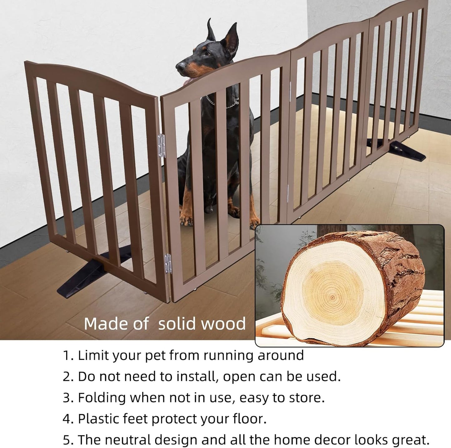 ZJSF Foldable Freestanding Indoor Dog Gate for House Wood White Long Pet Gates Dog Fence for Stairs Puppy Gates for Hallways,Pet Fence, Puppy Gate,Support Feet Included 24 "Height-3 Panels