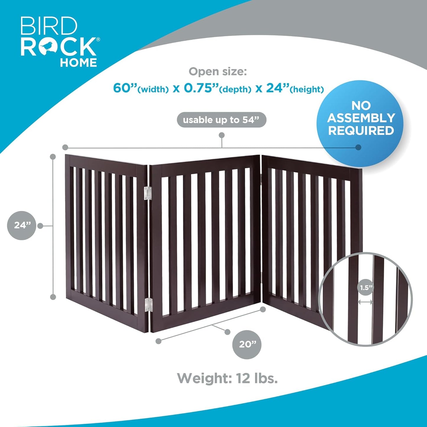 INTERNET'S BEST Dog Gate Indoor Freestanding Pet Barrier, Folding Wood Dog Fence, Extra Wide Doorway Puppy Gate, Indoor Animal Privacy Panel, Wooden Cat Fence - 4 Panel - 36", Espresso