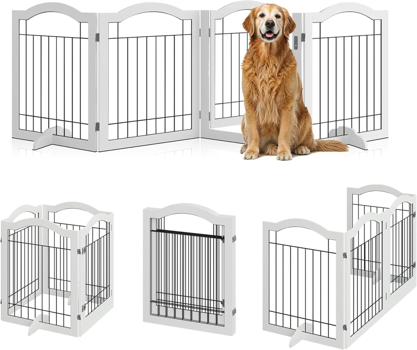 Vantas Espresso Wooden Folding Dog Gate 144" Wide x 30" Tall with Door, Freestanding Pet Gate, Pet Puppy Safety Fence