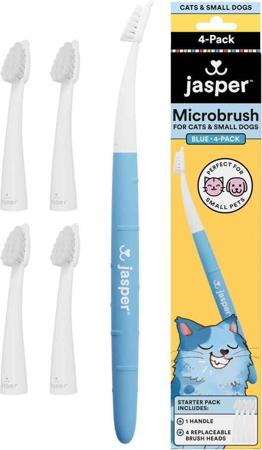 Jasper Microbrush Vet Approved Cat Toothbrush, Soft-Bristled Toothbrush Kit for Felines & Small Dogs, Non-Slip Handle with 2 Replaceable Tooth Brush Heads, Use with Cat Toothpaste, 2-Pack, Rose Pink