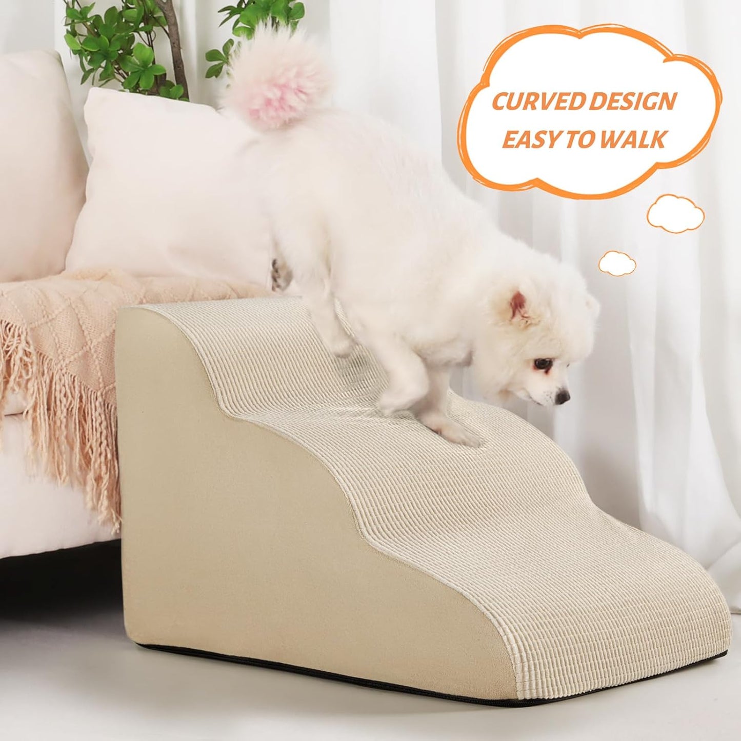 Aodisman 3-Step Dog Ramp and Stairs for Sofa and Chair - Non-Slip Sturdy Pet Steps for Small Dogs and Cats,15.7" H,Grey