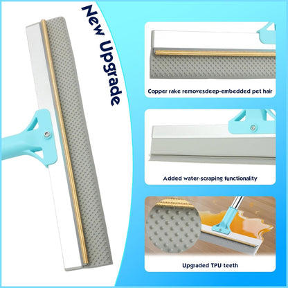 Carpet Rake for Pet Hair Removal, 54" Adjustable Long Handle 3 in 1 Carpet Rake & Pet Hair Removal Gloves for Cat Dog Fur Remover for Carpets, Rugs, Mats and Furniture(with 2 Hooks)