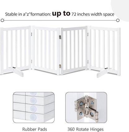 LZRS 2-Panel Wooden Free Standing Foldable Dog Gate Indoor – Solid Hardwood 24" High, Step-Over Safety Pet Gate for Doorways, Stairs & Small Spaces - Indoor Use, White