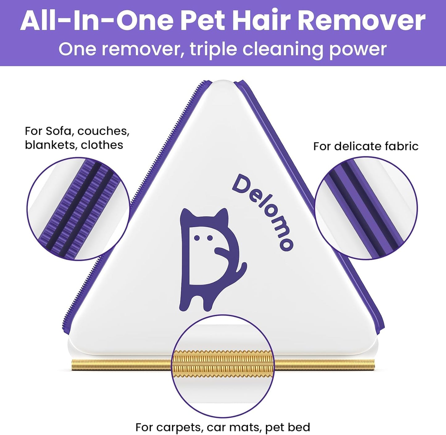 Multi-Use Pet Hair Removal Tool: DELOMO Handheld Fur Rake Scraper – Metal Side for Deep Cleaning on Carpets, Rugs & Car Mats, and Rubber Side for Gentle Cleaning on Couches – Ideal for Pet Homes