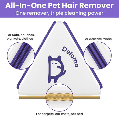 Multi-Use Pet Hair Removal Tool: DELOMO Handheld Fur Rake Scraper – Metal Side for Deep Cleaning on Carpets, Rugs & Car Mats, and Rubber Side for Gentle Cleaning on Couches – Ideal for Pet Homes