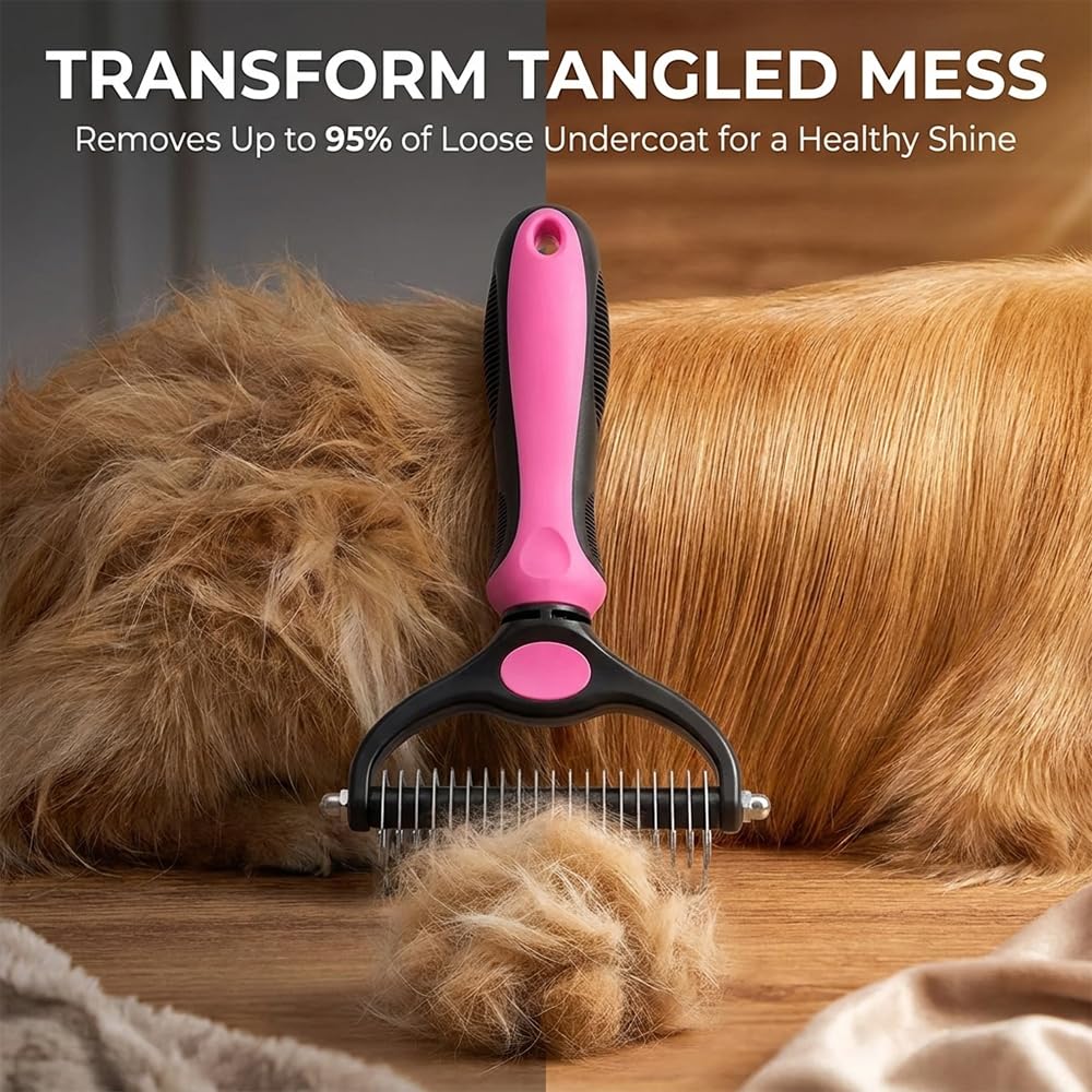 Sakerplus Double-Sided Pet Grooming Rake,Dematting Undercoat Rake for Dogs and Cats, 2-in-1 Dematting Comb, Pet Grooming Rake for Long Hair Pets (Blue, large+small)