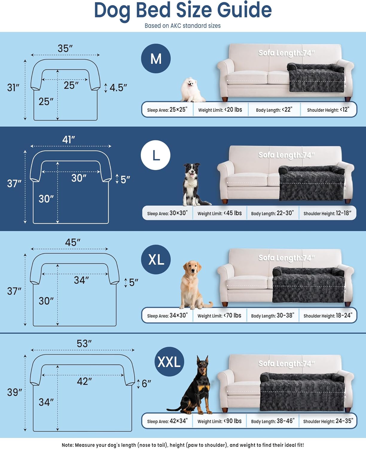 Calming Large Dog Bed for Couch, 41 x 37 inch Removable Couch Cover for Dogs Washable, Non-Slip Fluffy Plush Dog Sofa Mat for Furniture Protector - Grey